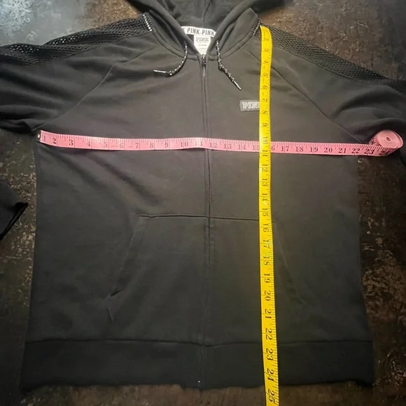 PINK Victoria Secret Black Jacket/Hoodie with Silver Sequin, L - Picture 6 of 8